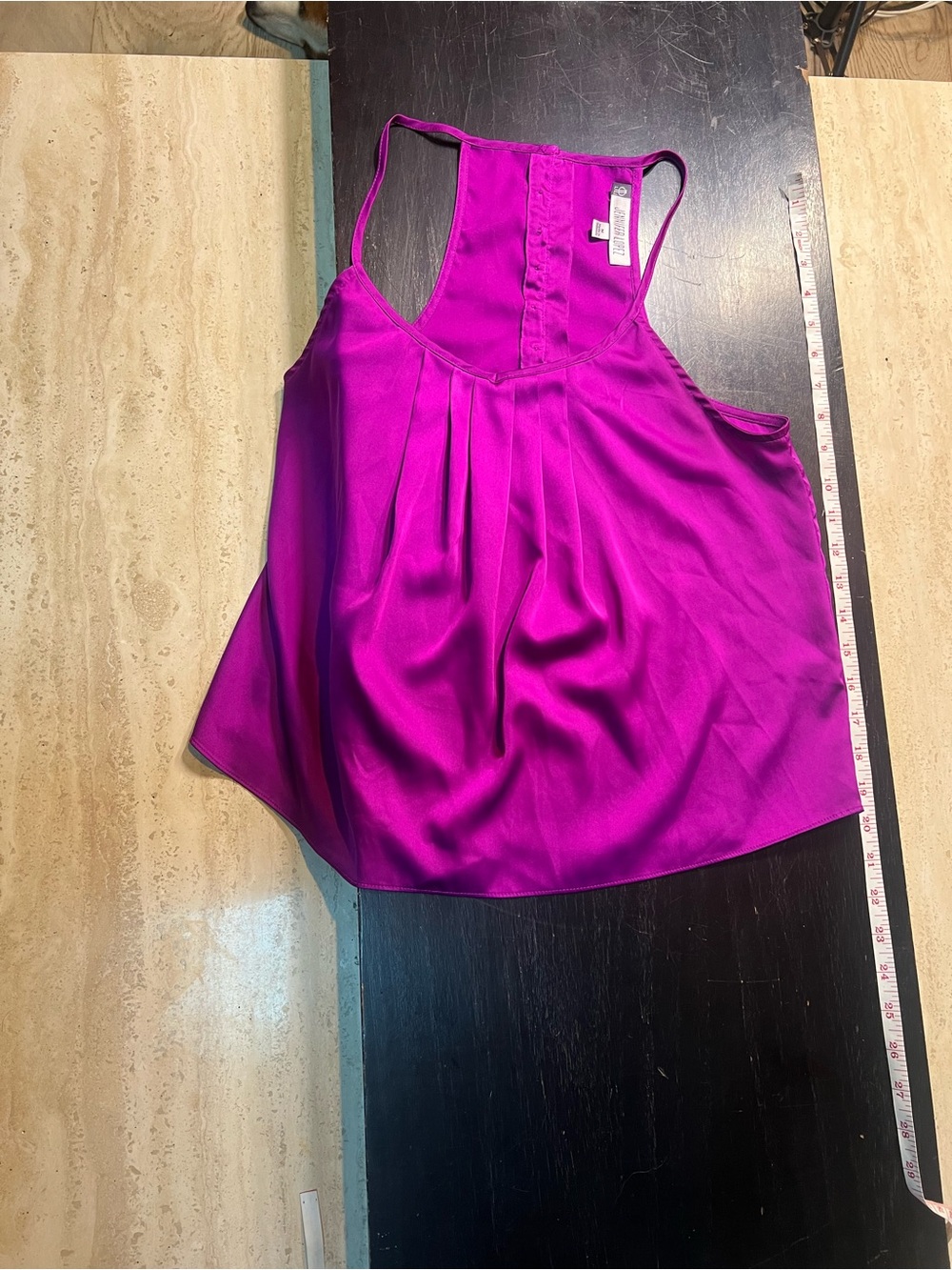 Jennifer Lopez Magenta Satin Pleated Racerback Tank